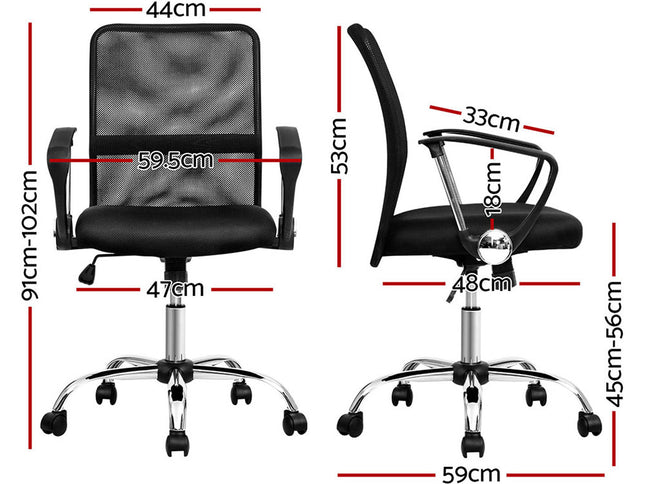Artiss 2x Mesh Office Chair Mid Back Black
