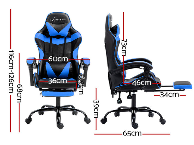 Artiss Gaming Office Chair Recliner Footrest Blue
