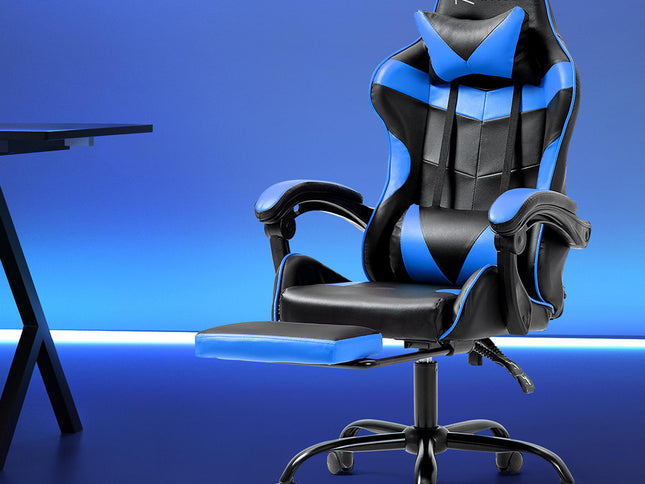 Artiss Gaming Office Chair Recliner Footrest Blue