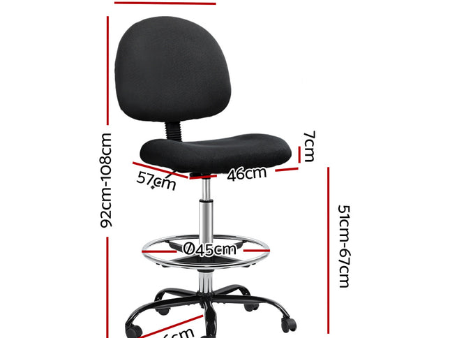 Artiss Office Chair Drafting Stool Fabric Chairs Black
