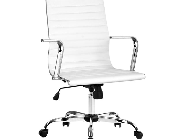 Artiss Office Chair Conference Chairs PU Leather Mid Back White