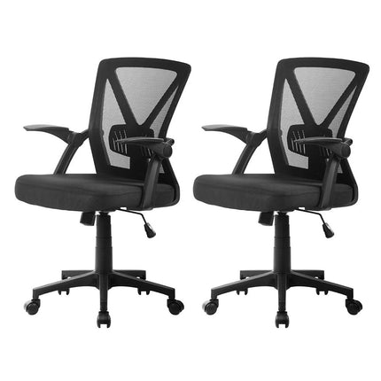 Artiss 2x Mesh Office Chair Mid Back Black