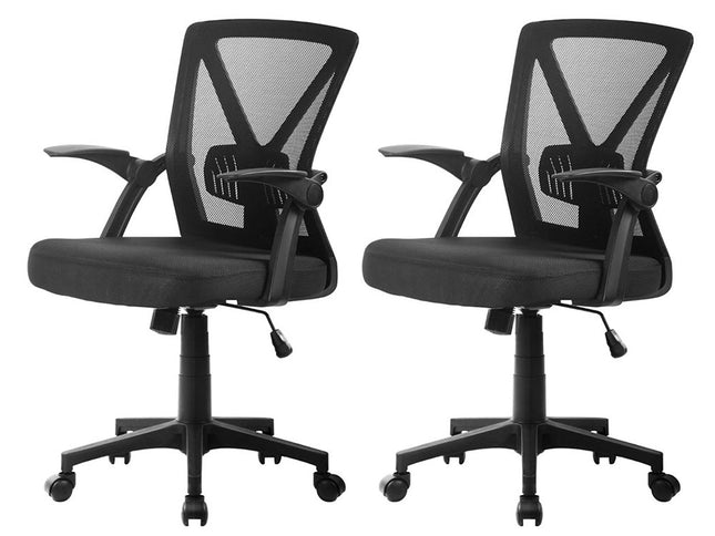 Artiss 2x Mesh Office Chair Mid Back Black