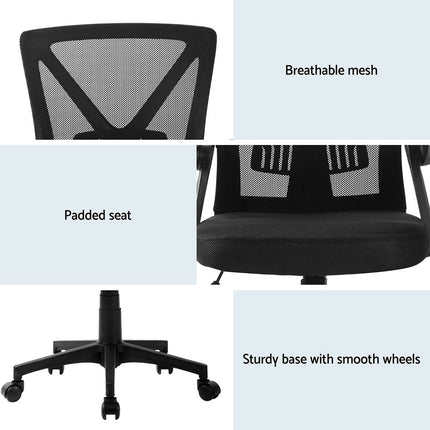 Artiss 2x Mesh Office Chair Mid Back Black