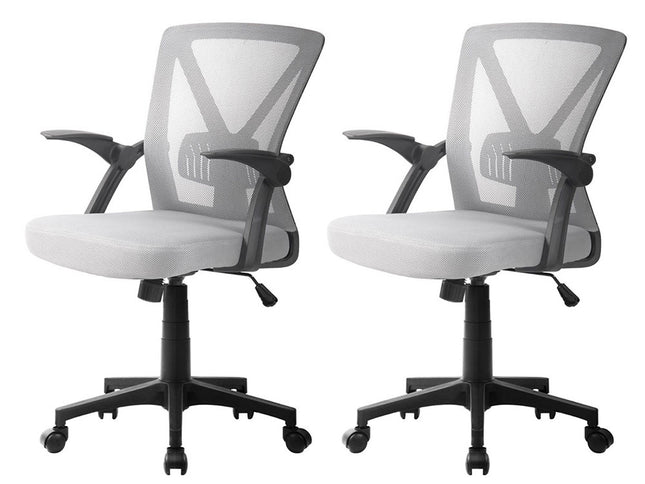 Artiss 2x Mesh Office Chair Mid Back Grey