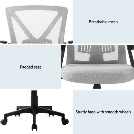 Artiss 2x Mesh Office Chair Mid Back Grey