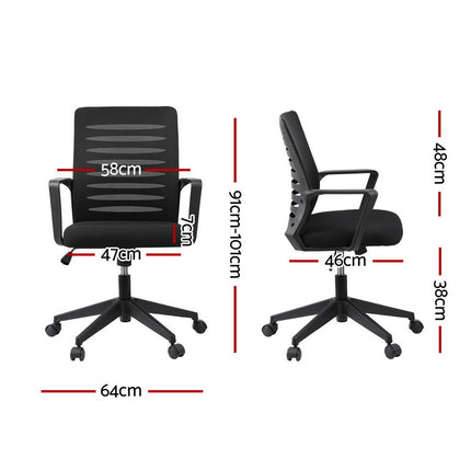Artiss Ergonomic Office Chair Mesh Computer Desk Chairs with Lumbar Support, Height Adjustment Swivel Chair Mid Back for Home Office Study, Black