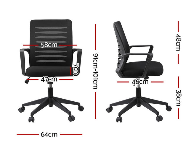 Artiss Ergonomic Office Chair Mesh Computer Desk Chairs with Lumbar Support, Height Adjustment Swivel Chair Mid Back for Home Office Study, Black