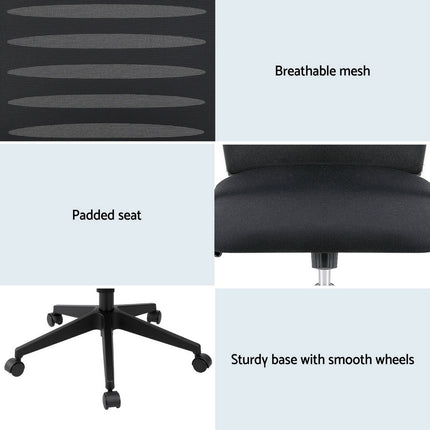 Artiss Ergonomic Office Chair Mesh Computer Desk Chairs with Lumbar Support, Height Adjustment Swivel Chair Mid Back for Home Office Study, Black