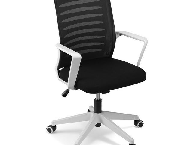 Artiss Ergonomic Office Chair Mesh Computer Desk Chairs with Lumbar Support, Height Adjustment Swivel Chair Mid Back for Home Office Study, Black and White