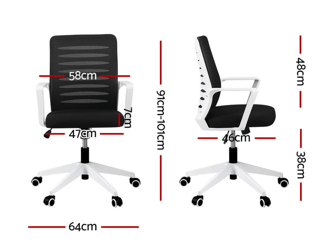 Artiss Ergonomic Office Chair Mesh Computer Desk Chairs with Lumbar Support, Height Adjustment Swivel Chair Mid Back for Home Office Study, Black and White