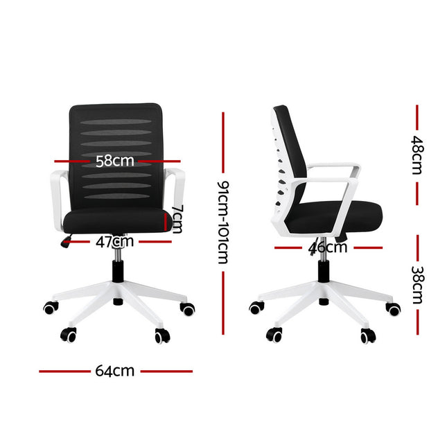 Artiss Ergonomic Office Chair Mesh Computer Desk Chairs with Lumbar Support, Height Adjustment Swivel Chair Mid Back for Home Office Study, Black and White