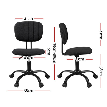 Artiss Armless Office Chair with Wheels, Ergonomic 360¬∞ Swivel Home Office Desk Chair, Height Adjustable Computer Task Chair with Fabric Back and Seat for Small Space, Black
