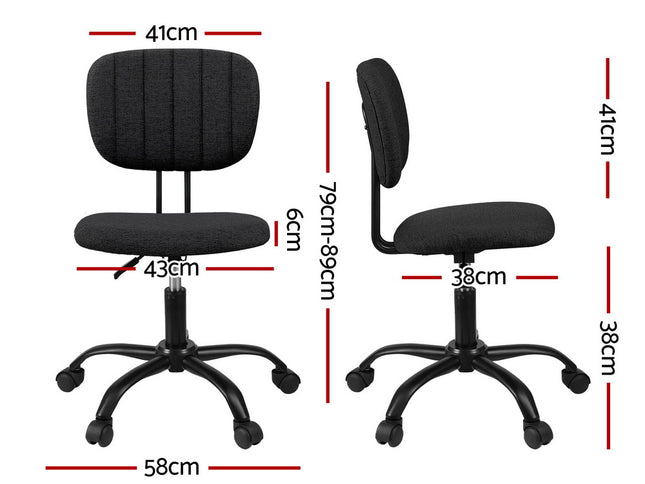 Artiss Armless Office Chair with Wheels, Ergonomic 360° Swivel Home Office Desk Chair, Height Adjustable Computer Task Chair with Fabric Back and Seat for Small Space, Black