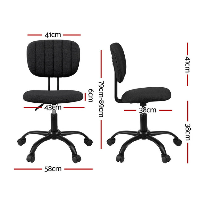 Artiss Armless Office Chair with Wheels, Ergonomic 360¬¨‚àû Swivel Home Office Desk Chair, Height Adjustable Computer Task Chair with Fabric Back and Seat for Small Space, Black