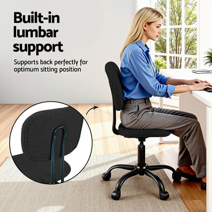 Artiss Armless Office Chair with Wheels, Ergonomic 360¬∞ Swivel Home Office Desk Chair, Height Adjustable Computer Task Chair with Fabric Back and Seat for Small Space, Black
