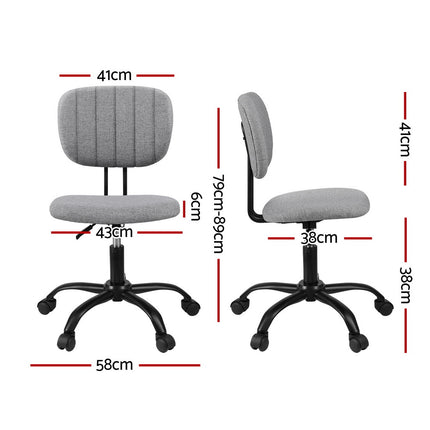 Artiss Armless Office Chair with Wheels, Ergonomic 360¬∞ Swivel Home Office Desk Chair, Height Adjustable Computer Task Chair with Fabric Back and Seat for Small Space, Grey