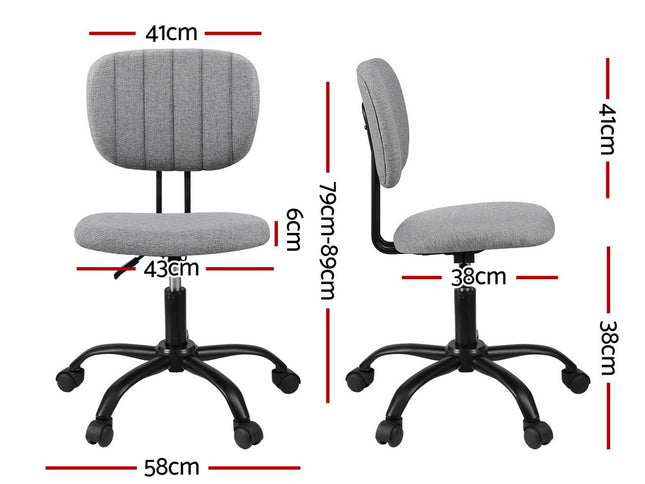 Artiss Armless Office Chair with Wheels, Ergonomic 360° Swivel Home Office Desk Chair, Height Adjustable Computer Task Chair with Fabric Back and Seat for Small Space, Grey