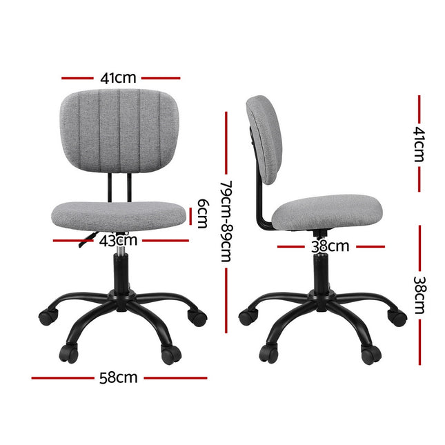 Artiss Armless Office Chair with Wheels, Ergonomic 360¬∞ Swivel Home Office Desk Chair, Height Adjustable Computer Task Chair with Fabric Back and Seat for Small Space, Grey