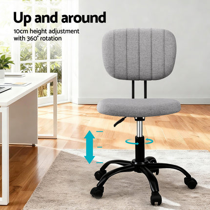 Artiss Armless Office Chair with Wheels, Ergonomic 360¬∞ Swivel Home Office Desk Chair, Height Adjustable Computer Task Chair with Fabric Back and Seat for Small Space, Grey