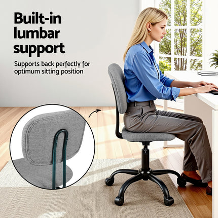 Artiss Armless Office Chair with Wheels, Ergonomic 360¬∞ Swivel Home Office Desk Chair, Height Adjustable Computer Task Chair with Fabric Back and Seat for Small Space, Grey