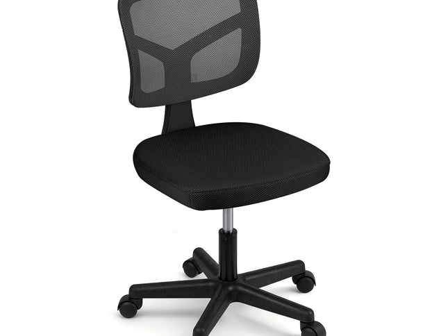 Artiss Armless Office Chair with Wheels, Ergonomic 360° Swivel Home Office Desk Chair, Height Adjustable Computer Task Chair with Fabric Back and Seat for Small Space, Black