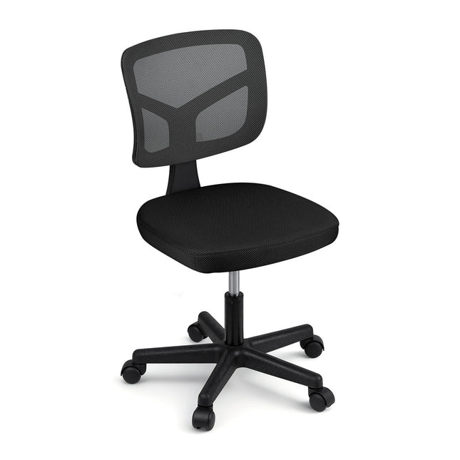 Artiss Armless Office Chair with Wheels, Ergonomic 360¬∞ Swivel Home Office Desk Chair, Height Adjustable Computer Task Chair with Fabric Back and Seat for Small Space, Black
