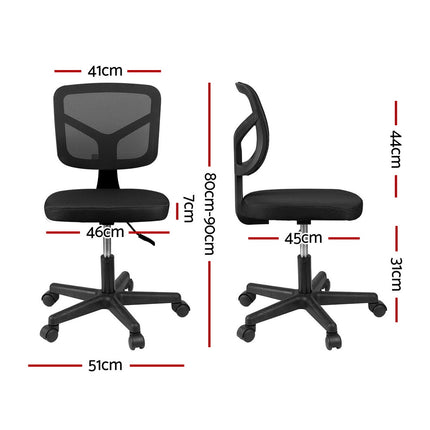 Artiss Armless Office Chair with Wheels, Ergonomic 360¬∞ Swivel Home Office Desk Chair, Height Adjustable Computer Task Chair with Fabric Back and Seat for Small Space, Black