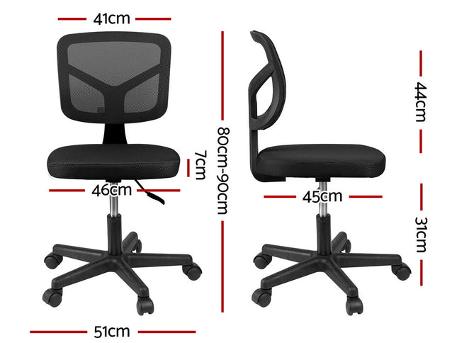 Artiss Armless Office Chair with Wheels, Ergonomic 360° Swivel Home Office Desk Chair, Height Adjustable Computer Task Chair with Fabric Back and Seat for Small Space, Black