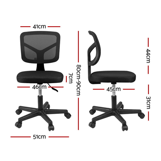 Artiss Armless Office Chair with Wheels, Ergonomic 360¬∞ Swivel Home Office Desk Chair, Height Adjustable Computer Task Chair with Fabric Back and Seat for Small Space, Black