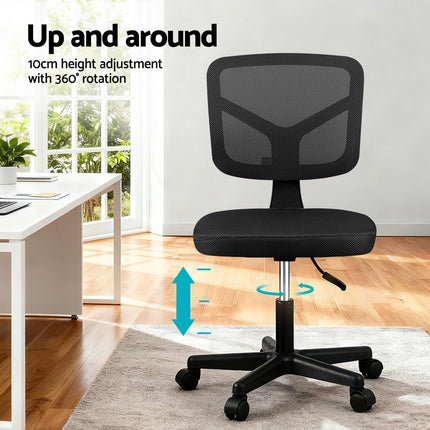 Artiss Armless Office Chair with Wheels, Ergonomic 360¬∞ Swivel Home Office Desk Chair, Height Adjustable Computer Task Chair with Fabric Back and Seat for Small Space, Black