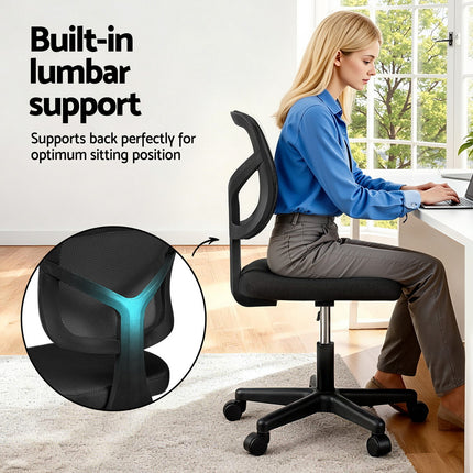 Artiss Armless Office Chair with Wheels, Ergonomic 360¬∞ Swivel Home Office Desk Chair, Height Adjustable Computer Task Chair with Fabric Back and Seat for Small Space, Black