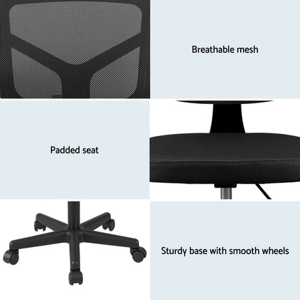 Artiss Armless Office Chair with Wheels, Ergonomic 360¬∞ Swivel Home Office Desk Chair, Height Adjustable Computer Task Chair with Fabric Back and Seat for Small Space, Black