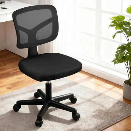 Artiss Armless Office Chair with Wheels, Ergonomic 360¬∞ Swivel Home Office Desk Chair, Height Adjustable Computer Task Chair with Fabric Back and Seat for Small Space, Black