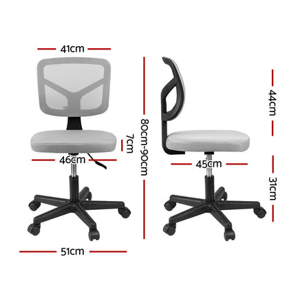 Artiss Armless Office Chair with Wheels, Ergonomic 360¬∞ Swivel Home Office Desk Chair, Height Adjustable Computer Task Chair with Fabric Back and Seat for Small Space, Grey
