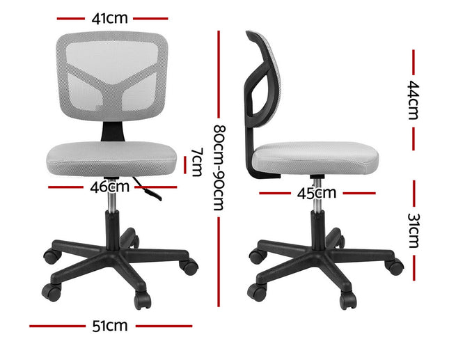 Artiss Armless Office Chair with Wheels, Ergonomic 360° Swivel Home Office Desk Chair, Height Adjustable Computer Task Chair with Fabric Back and Seat for Small Space, Grey