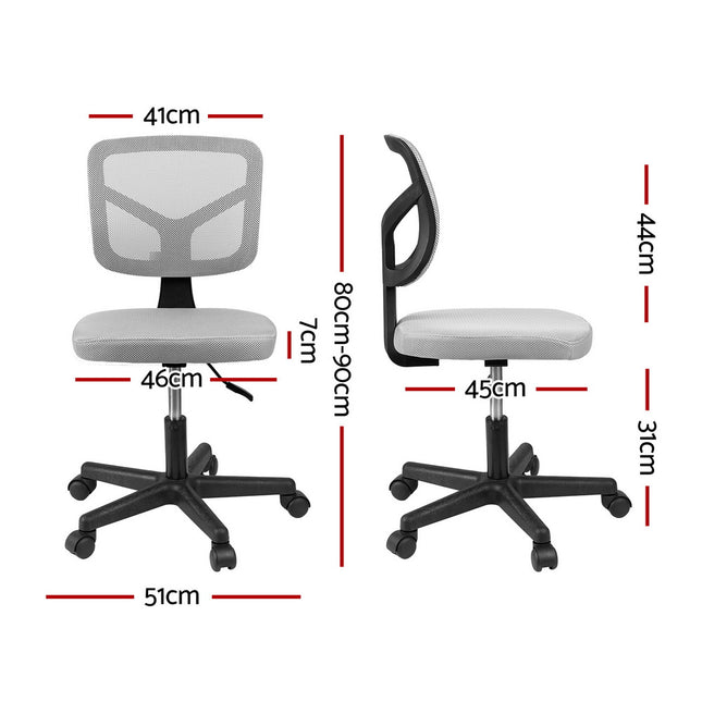 Artiss Armless Office Chair with Wheels, Ergonomic 360¬¨‚àû Swivel Home Office Desk Chair, Height Adjustable Computer Task Chair with Fabric Back and Seat for Small Space, Grey