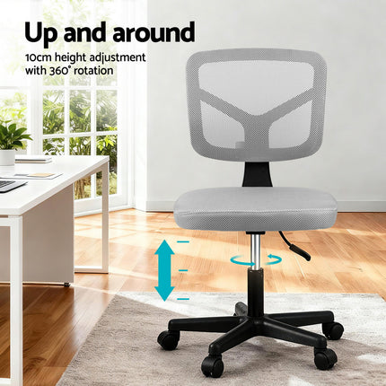 Artiss Armless Office Chair with Wheels, Ergonomic 360¬∞ Swivel Home Office Desk Chair, Height Adjustable Computer Task Chair with Fabric Back and Seat for Small Space, Grey