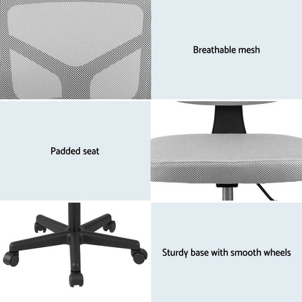 Artiss Armless Office Chair with Wheels, Ergonomic 360¬∞ Swivel Home Office Desk Chair, Height Adjustable Computer Task Chair with Fabric Back and Seat for Small Space, Grey