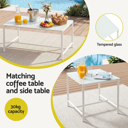 Gardeon 5-Piece Outdoor Sofa Set with Cushions table and Chairs White