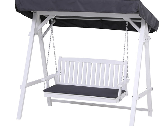 Gardeon Outdoor Wooden Swing Chair Garden Bench Canopy Cushion 3 Seater White