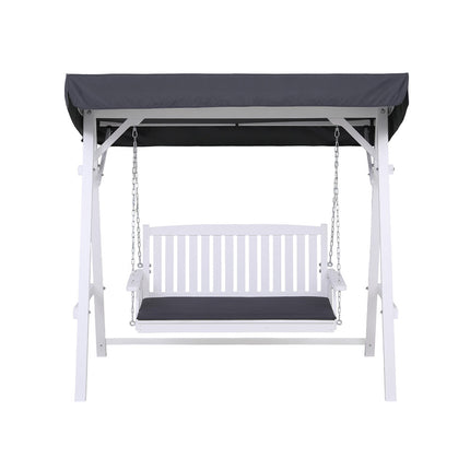 Gardeon Outdoor Wooden Swing Chair Garden Bench Canopy Cushion 3 Seater White
