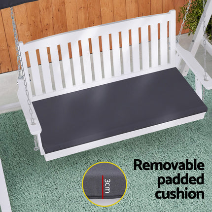 Gardeon Outdoor Wooden Swing Chair Garden Bench Canopy Cushion 3 Seater White