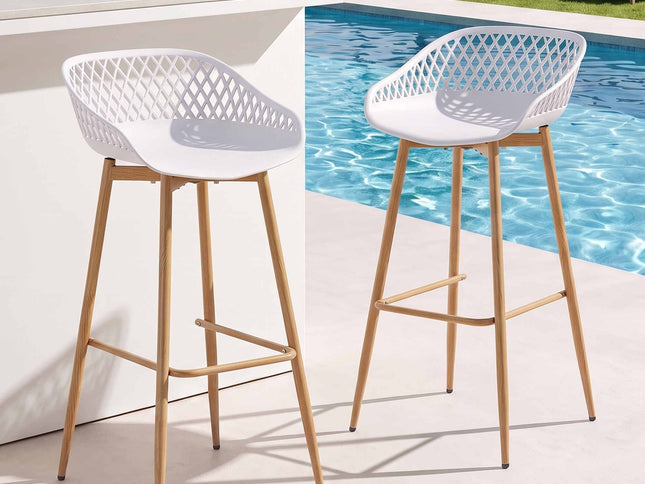 Gardeon 2PC Outdoor Bar Stools Plastic Metal Dining Chair Patio Furniture White