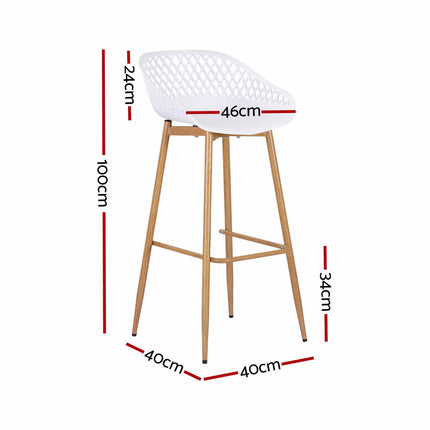 Gardeon 2PC Outdoor Bar Stools Plastic Metal Dining Chair Patio Furniture White