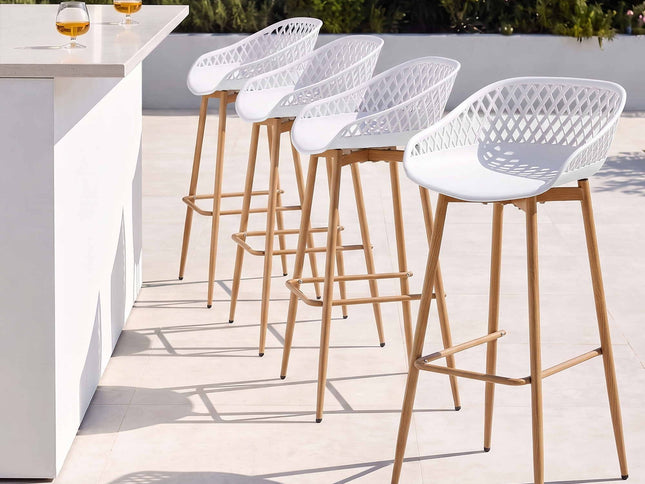 Gardeon 4-Piece Outdoor Bar Stools Plastic Metal Dining Chair Balcony White
