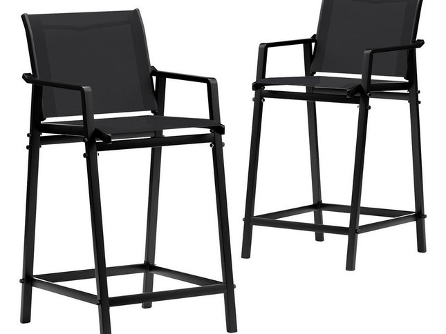 Gardeon 2PC Outdoor Bar Stools Steel Dining Chairs Patio Furniture Garden Black