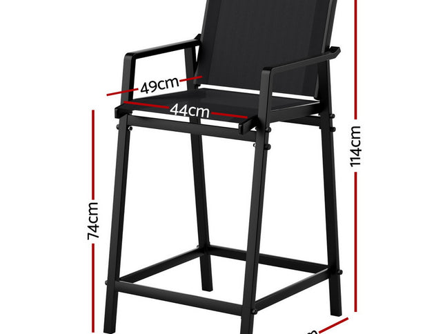 Gardeon 2PC Outdoor Bar Stools Steel Dining Chairs Patio Furniture Garden Black