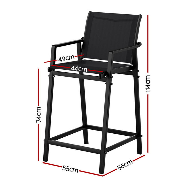 Gardeon 2PC Outdoor Bar Stools Steel Dining Chairs Patio Furniture Garden Black