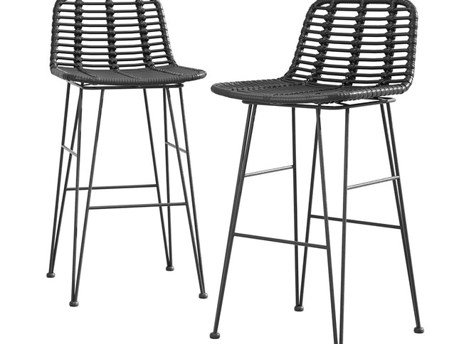 Gardeon 2x Outdoor Bar Stools Rattan Black